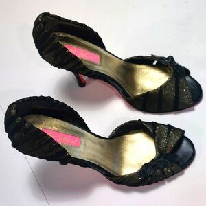 BETSEY JOHNSON Black and Gold Peeptoe Heels Size 8M